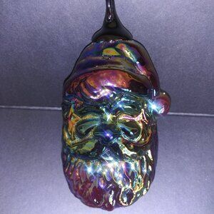 Santa Purple Iridescent Glass 5 Inch Head Hanging Ornament Christmas Decor